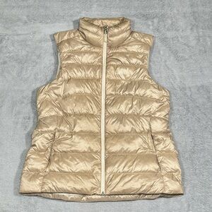 REI Co-op 650 Down Vest Women L Beige Packable Puffer Lightweight Outdoor Casual